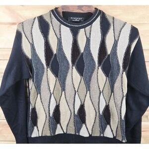Protege Collection Coogi Style Sweater Men's Sz Lg 3D Knit Vintage 90s Abstract